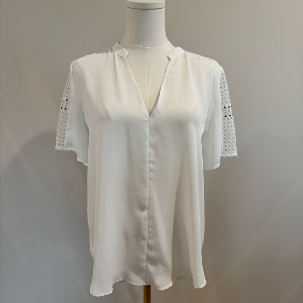 Current Air White Blouse with Lace Sleeves